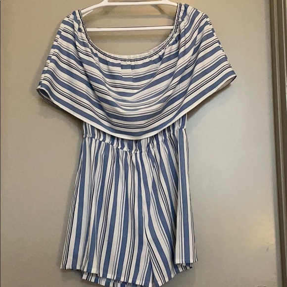 stripped blue off the shoulder romper! - Picture 2 of 2